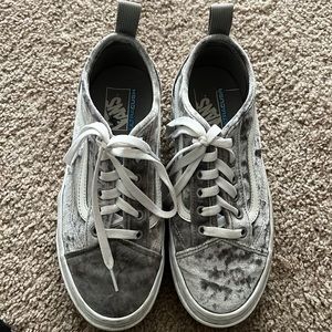 Vans silver crushed velvet shoes. Women’s size 9/men’s size 7.5.